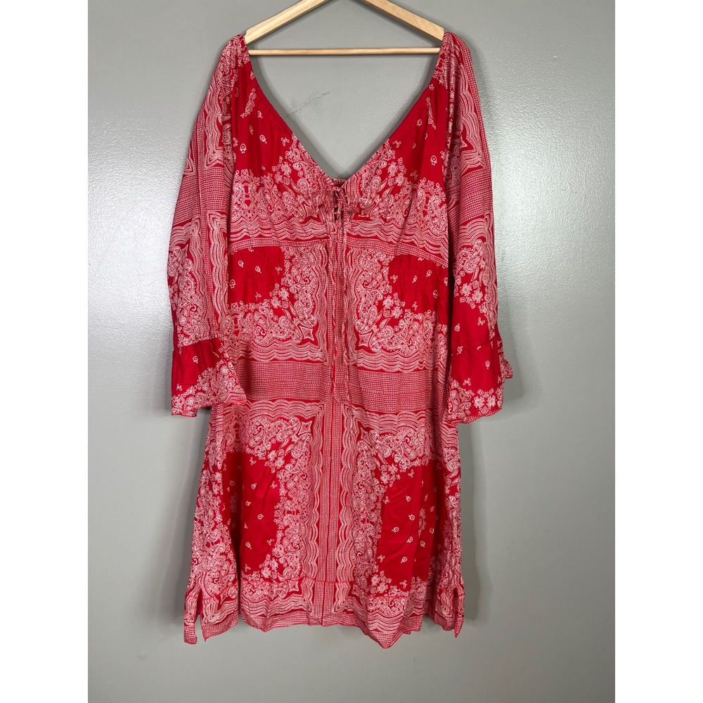 red and white paisley print midi dress blue plate 3X blouson country western